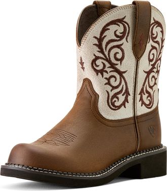 Ariat Womens Fatbaby Heritage Lilah Western Boots in Chocolate Chip Distressed Ivory, B Medium Width, Size 5.5, by Ariat
