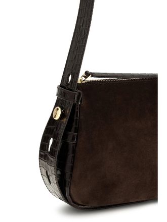 Tory Burch Womens Shoulder Bag Romy Suede Dark Cocoa