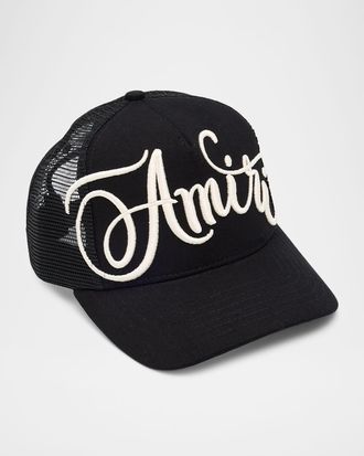 Amiri Mens Chain-Stitch Oversized Logo Trucker Hat