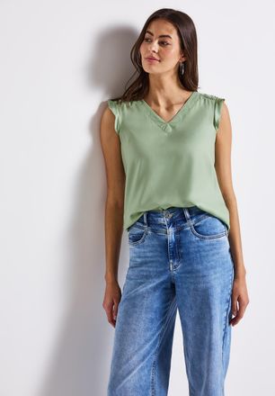 Street One Shirttop STREET ONE, Damen, Gr. 38, gr&uuml;n (soft jade gr&uuml;n), Jersey, Obermaterial: 95% Viskose, 5% Elasthan, unifarben, regular fit taillenbedeckt, V-Au