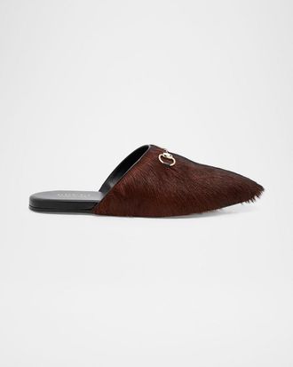 Gucci Mens Goat Hair Horsebit Mules