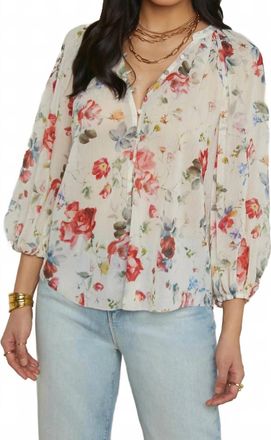 L'agence Teagan Watercolor Dusty Floral Blouse In Ivory Multi