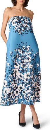 Aidan Mattox Print Strapless Scuba Trapeze Dress in Blue Multi at Nordstrom, Size 14