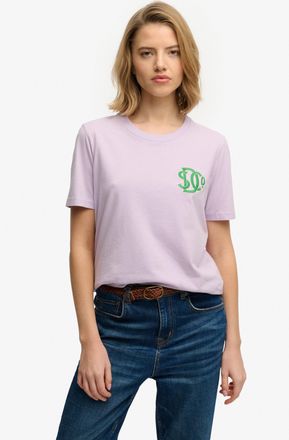 Superdry Print-Shirt SUPERDRY SD&CO NEON RELAXED TEE, Damen, Gr. XL, parma violet lila, Single Jersey, Obermaterial: 100% Baumwolle, bedruckt, relaxed fit norm