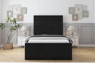 Sloomy Somerset Plush Frame-Mattress - 50 Upholstered Headboard in Black | Size: Single