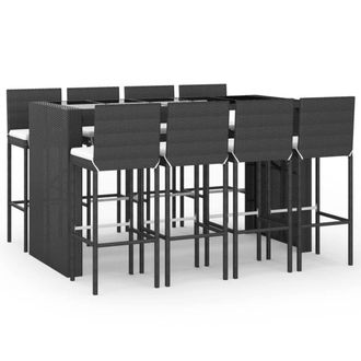 Berkfield Home 9 Piece Garden Bar Set with Cushions Black Poly Rattan