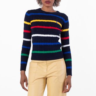 Polo Ralph Lauren Striped Cable-Knit Cotton Sweater, Size Large
