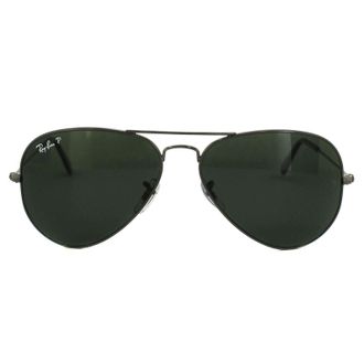 Ray-Ban Aviator Gunmetal Green Polarized Aviator 3025 Sunglasses in Grey