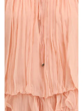 Chlo&eacute; Womens Mini Dress With Cape Tan Rose Silk Outer
