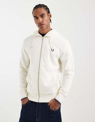 Fred Perry Felpa color &eacute;cru con cappuccio e zip-Bianco