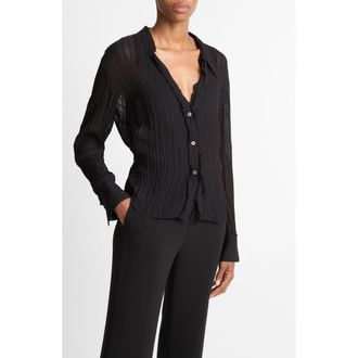 Vince Crushed Stripe Shirt in Black at Nordstrom Rack, Size Large