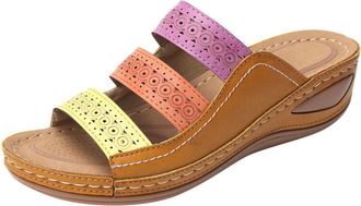 Generic Womens Leather Sandals Thick Sole Sandals Womens Casual Comfortable Double Buckle Shoe Cork Footbed Slippers with Arch Support Platform Thick Soles Sl