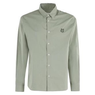 Maison Kitsun&eacute; Groen overhemd met puntkraag en relaxte pasvorm - Heren - Casual Overhemden - Groen - XL - Katoen - Overhemden