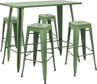 Oviala Mesa alta de jard&iacute;n y 4 taburetes de metal verde cactus