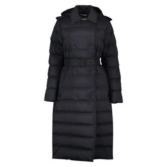 Burberry Jassen, Dames, Zwart, L, Nylon, Lange Nylon Pufferjas