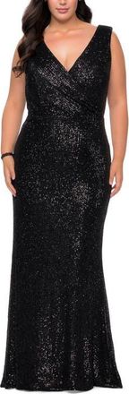 La Femme Long Sequin Plus Size Gown with V-Neck in Black at Nordstrom, Size 24W