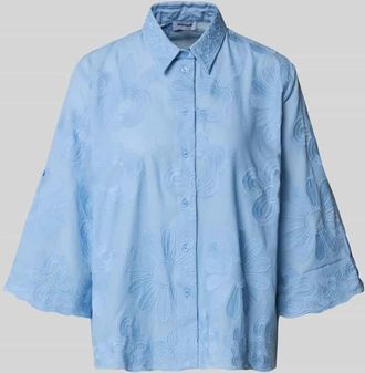 More & More More & More Regular Fit Bluse mit Stitchings und 3/4-Arm in Hellblau, Gr&ouml;&szlig;e 34