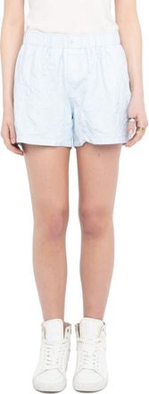 Zadig&Voltaire Pax Crumpled Leather Shorts in Baby Blue at Nordstrom, Size 10 Us