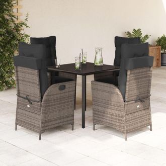 vidaXL Set Comedor De Jard&iacute;n 5 Piezas Con Cojines Rat&aacute;n Sint&eacute;tico Gris Vidaxl