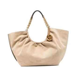 Michael Kors Tote Bags, female, Beige, Size: ONE SIZE Ruched Suede Hobo Bag