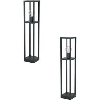 Loops 2 PACK IP44 Outdoor Bollard Light Black Cast Aluminium Box 40W E27 Tall Post