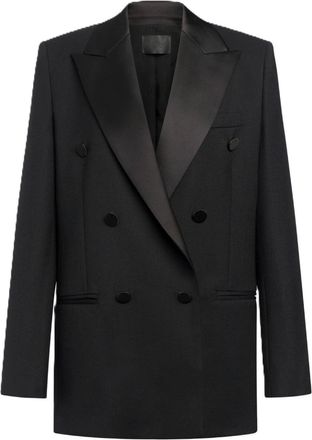 Dondup Black Double-Breasted Blazer with Satin Peak Lapel