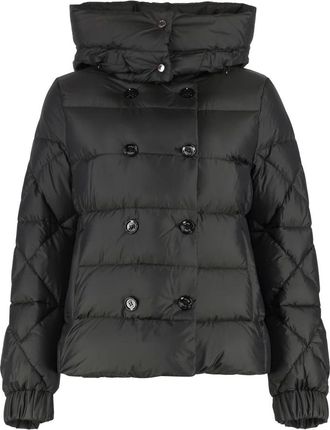 Moorer Jassen, Dames, Zwart, M, Leer, Korte donsjas met capuchon