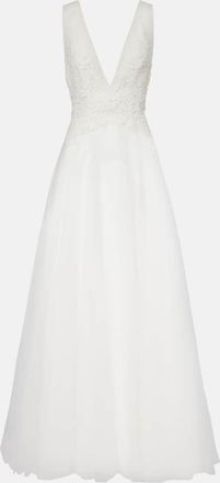 Costarellos Abito lungo Graciella in tulle con applicazioni floreali