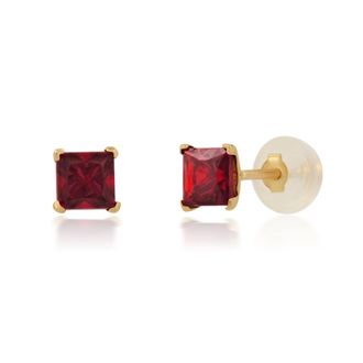 MAX + STONE 14k Yellow Gold Square Princess Cut 4mm Gemstone Stud Earrings