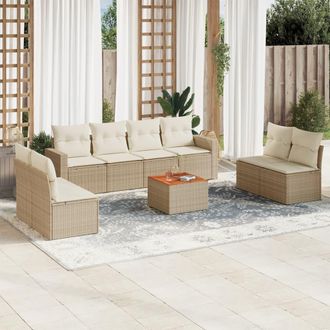 vidaXL Set De Sof&aacute;s De Jard&iacute;n 9 Pzas Con Cojines Rat&aacute;n Sint&eacute;tico Beige Vidaxl