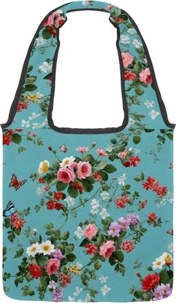Generic Colorful Butterfly Reversible Canvas Shoulder Tote - Double-Sided Print, 12oz Cotton, 27cm Drop, Fold-Flat Bag for Travel, Shopping, Street Outings