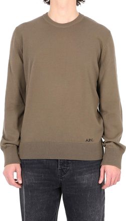 A.P.C. Brown Cotton Crew Neck Sweater with Ribbed Details
