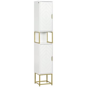 Kleankin Narrow Bathroom Storage Cabinet - Freestanding Tallboy Storage Unit with Adjustable Shelf - 2 Doors and Steel Base - Slim Corner Organizer