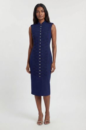 Karen Millen Womens Compact Stretch Button Detail Straight Pencil Dress - Navy - Size 10 UK