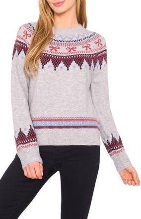 CeCe by Cynthia Steffe Bow Fair Isle Ribbon Detail Crewneck Sweater in Light Heather Grey at Nordstrom Rack, Size Xx-Large