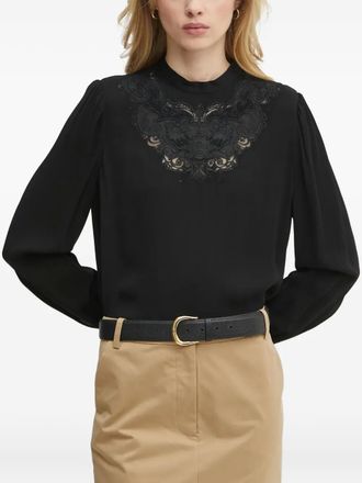 Twin-Set lace-detail long-sleeve blouse - women - Fabric - 42 - Black