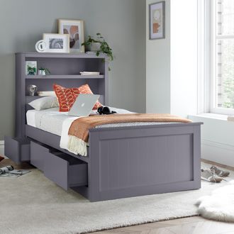 Bedmaster Enzo Wooden 3 Drawer Bookcase Bed & Spring Mattress in Grey | Size: Single