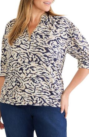 Nic+Zoe Contrast Print Top in Neutral Multi at Nordstrom, Size 2 X