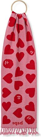 A Bathing Ape Sciarpa con frange e motivo a cuori - Rosso