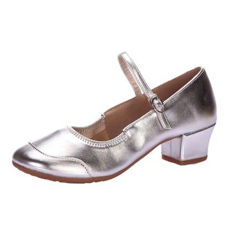 Generic Womens Solid Color Casual Sandals with Buckle Closure Full Sole Rubber Low Heel Thick Heel Design for Dance and Everyday Wear (Silver, 6.5)