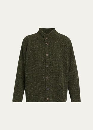 Eskandar 3/4 Width High Neck Cardigan - Mid Length