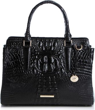 Brahmin Finley Small Croc Embossed Leather Satchel in Black at Nordstrom