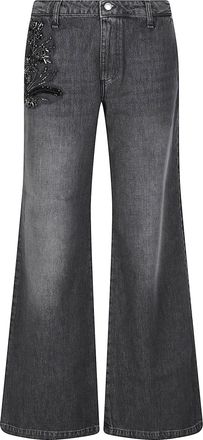 Ermanno Scervino Faded Black Beaded Wide-Leg Jeans