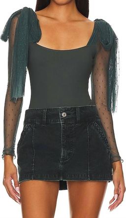 Free People Tongue Tied Mesh Detail Bodysuit In Green Gables