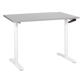 Beliani Escritorio De Altura Regulable Manualmente Oficina Moderna Patas Redondas 120 X 72 Cm Tablero Gris Estructura De Acero Blanco Destinas
