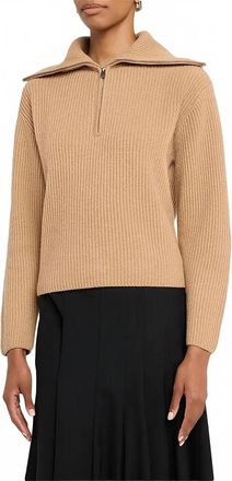 Jonathan Simkhai Landry Cashmere Zip-Front Sweater In Camel