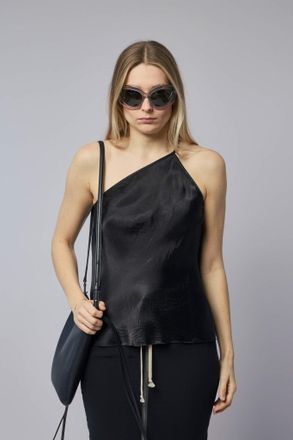Rick Owens Woven Top - One Shoulder Slip Top Black