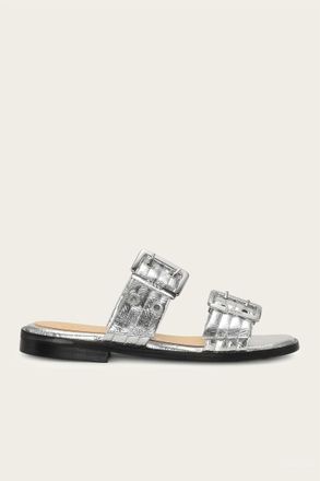 Ganni Womens Feminine Buckle Two Strap Sandal In Silver Metallic