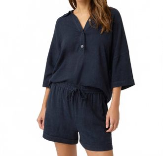 Splendid Coastal Elbow Length Sleeves Top In Navy