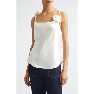 Cinq &agrave; Sept Marta Trailing Flower Silk Camisole in Ivory at Nordstrom, Size Xx-Small